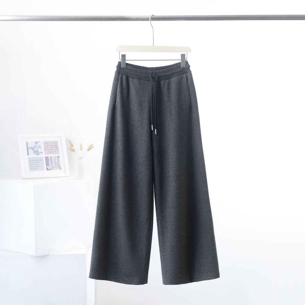 2025 Women's Double-Sided Wool Pants: Thick, Loose, Elastic Waist, Drawstring, Straight-Leg, Floor-Length.