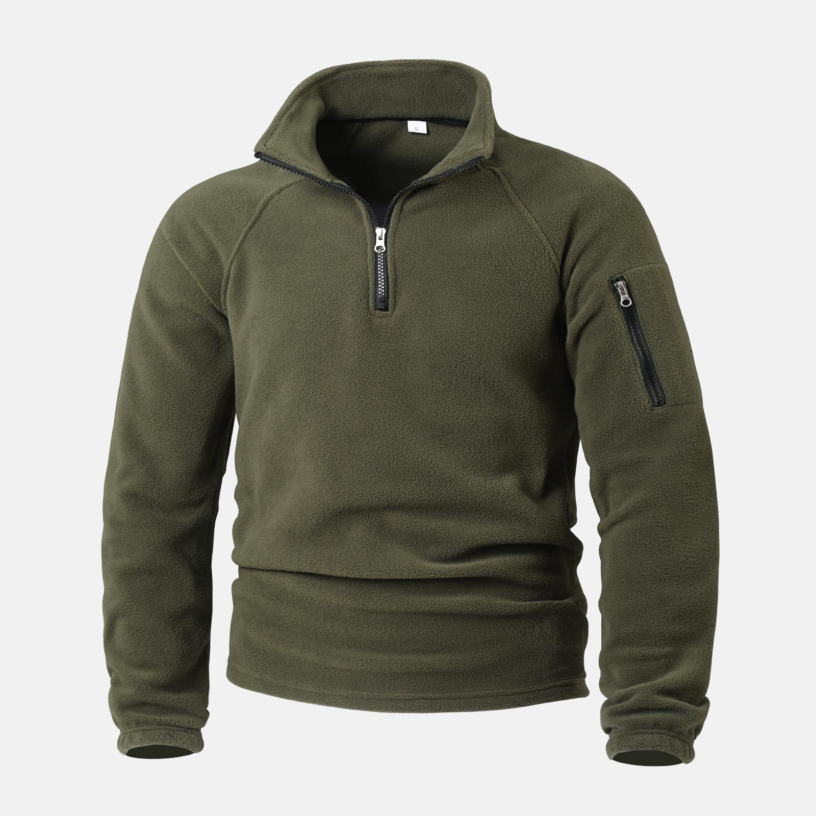 

2026 Men s Trendy Stand Collar Half-Zip Long Sleeve Fleece Hoodie Jacket L армія зелений колір