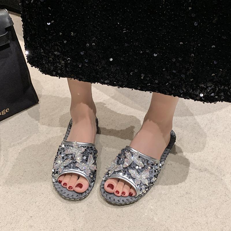 Fashion Aphixta Bling Butterfly Slippers Woman Shoes For Summer Outdoor Luxury Slides Gold Sequine Upper Sewing Slides chanclas de mujer