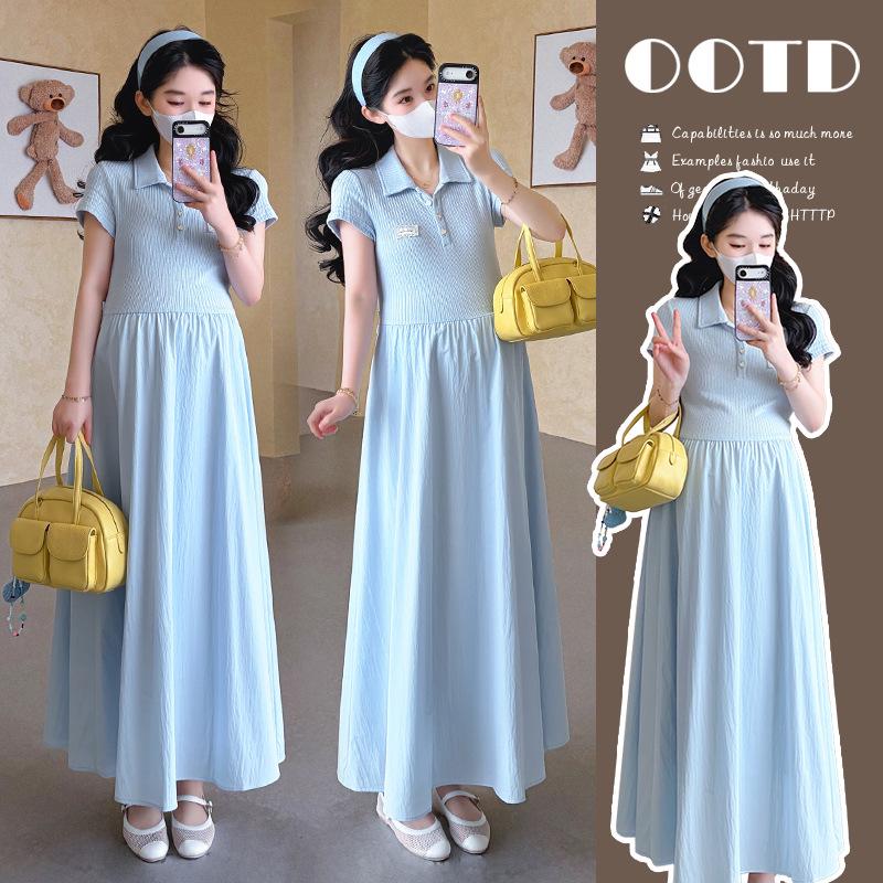 2026 Summer POIO Slim Maternity Tie-Up Collar Dress XL