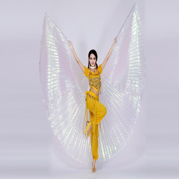 Adult Belly Dance Costume - Gold & Silver Butterfly Wing Props With Straight Rod прозрачный белый