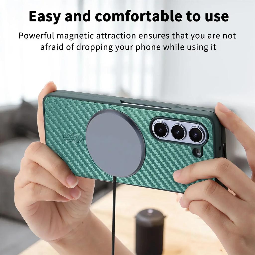 Magnetic Carbon Fiber Pattern Leather Case for Samsung Galaxy Z Fold 6 Fold5 4 Electroplated Frame Shell Film Integrated Cover