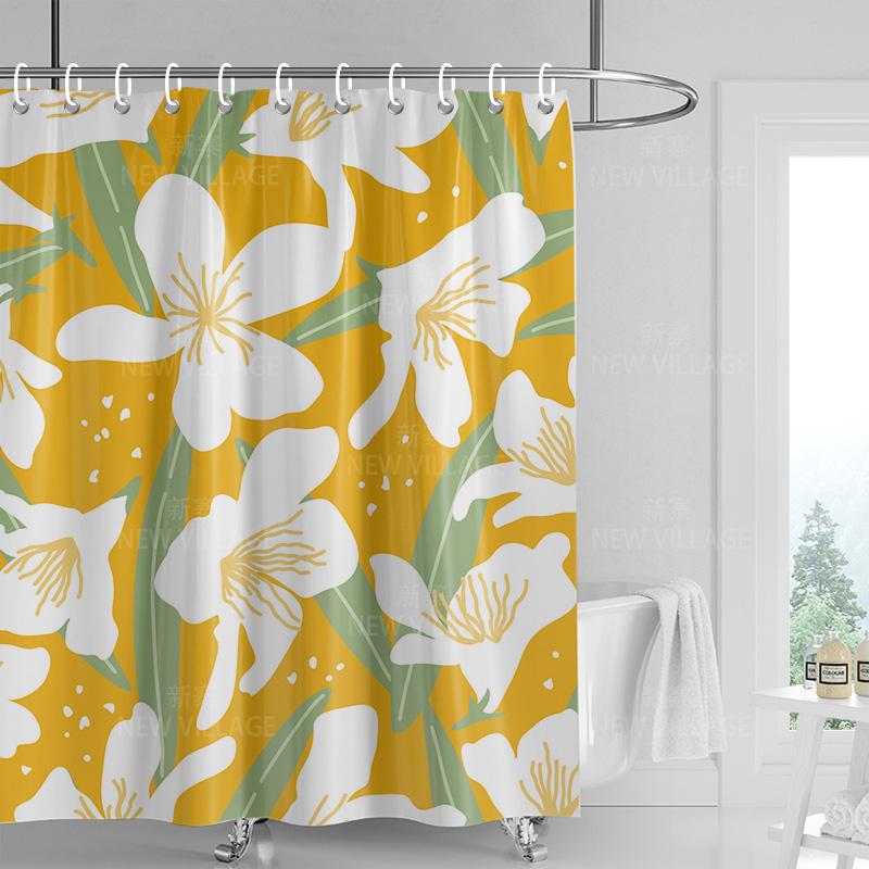Home Shower Curtains Bathroom Decora Waterproof Fabric Non-Slip Bathmat Water Absorption Curtain Modern Nordic Simple Plant