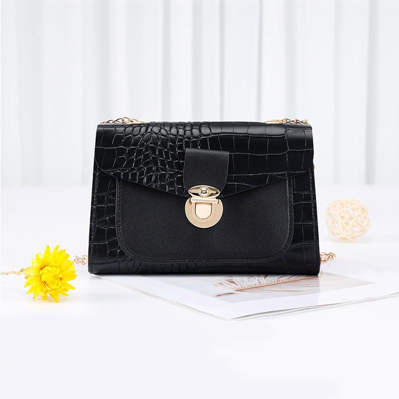 Stone Pattern Women's Bag New Lock Double Chain Small Square Bag Mobile Phone Bag Women's Bag One Piece