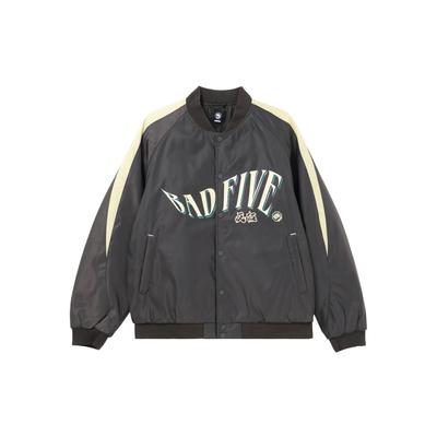 Li Ning Badfive Letter Splicing Single-Breasted Jacket Men Jackets Graphite-Gray AJMU017-4