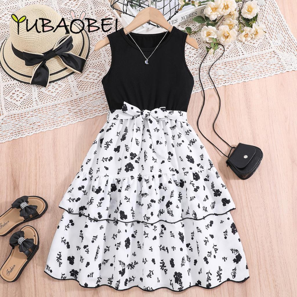 Buy 8-12Y Teen Girls Dress 2024 Summer Sleeveless Splicing Ruffled Floral  Dresses Children Color Blocking Black Dress at affordable prices  free  shipping, real reviews with photos  Joom