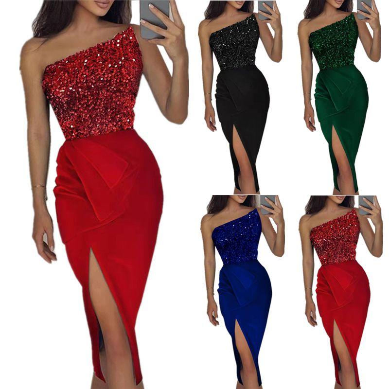 

2023 Sexy Beaded Split Long Dress Temperament Evening Dress Green M