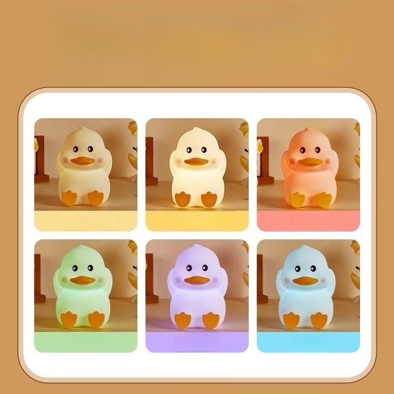 1pc Cute Duck Silicone Night Light with Timer and Dimmable Mode, USB Rechargeable, LED Seven-Color Silicone Night Light