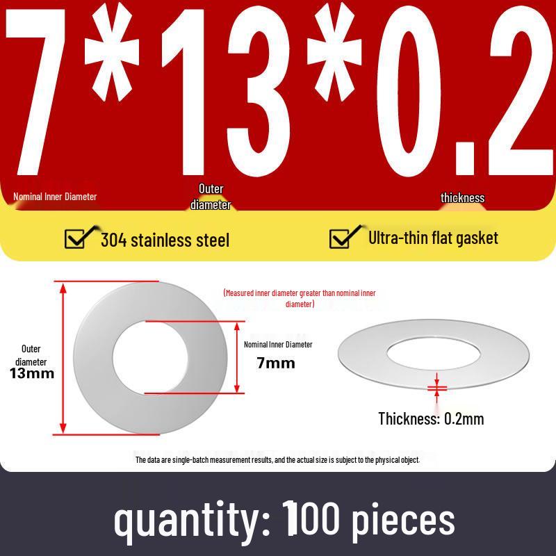 Plochá podložka z nerezové oceli 304 pro nastavení vůle hřídele (0,1/0,2/0,3 mm)