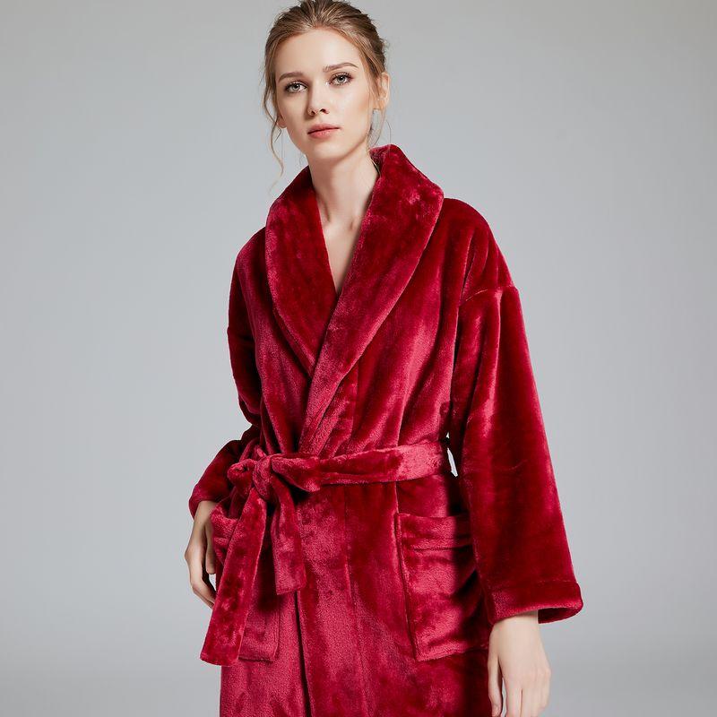 

Long Flannel Fall and Winter Long Pajamas Pajama Pants Suit Couple Unisex Thickened Fleece-lined Home Two-Piece Pajamas Wine Red M 155-164cm 42.50 kg-55.00 kg