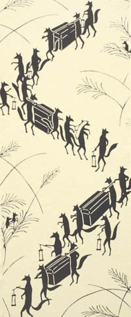 Tenugui Hand with Dyed Cotton Made in Japan Fox Wedding Four Seasons Niwa-zome (Japanese Towel) - Chu-sen (Dyed Print) - 100% - - -