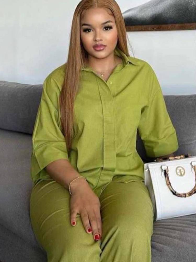 Spring Women's Casual Set: European & American Style Loose Shirt with Wide-Leg Pants