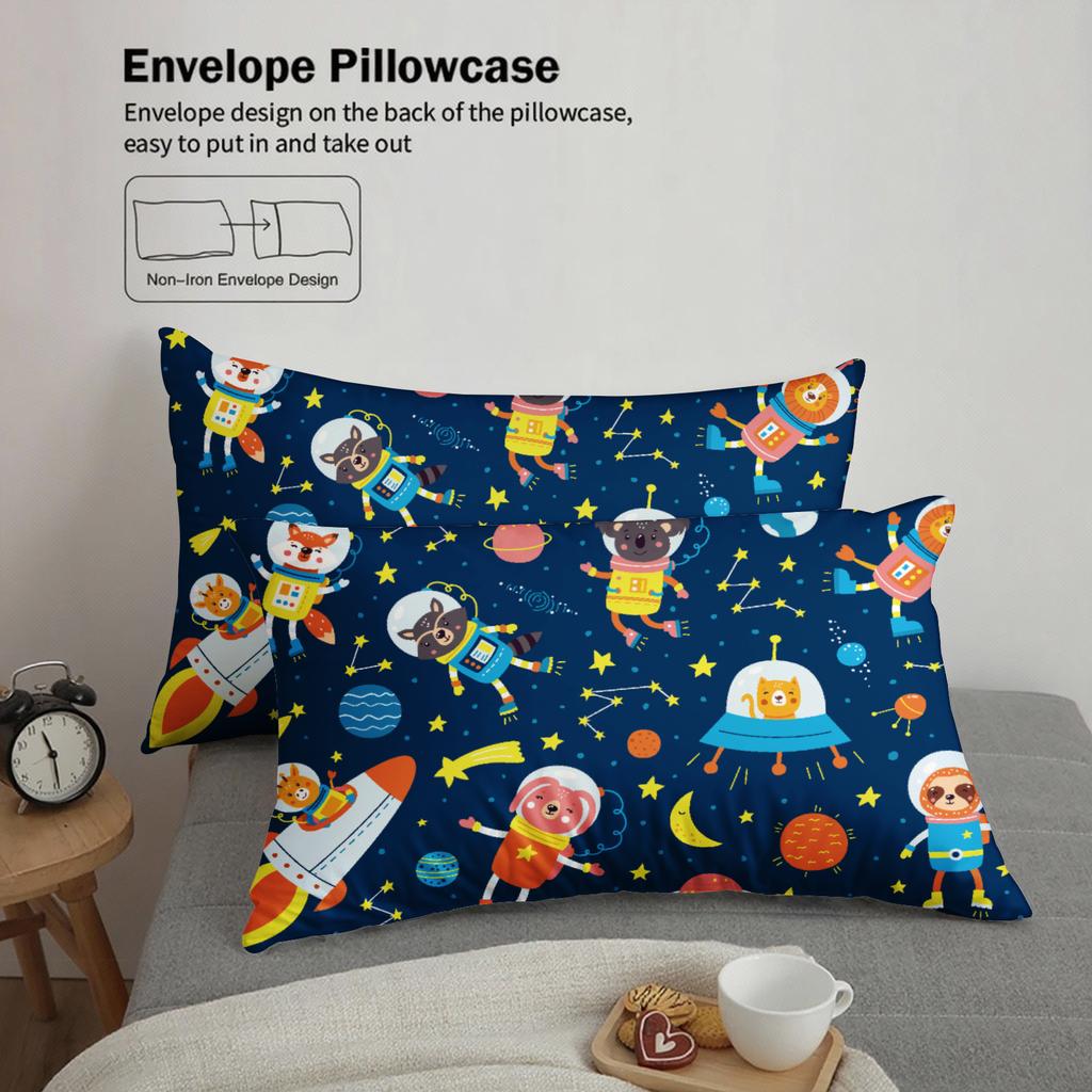 3pcs Cartoon Space Animals Bedding Sets Dormitory For Students 3D Printed Outer Space Theme Duvet Cover Sets With 2 Pillowcases