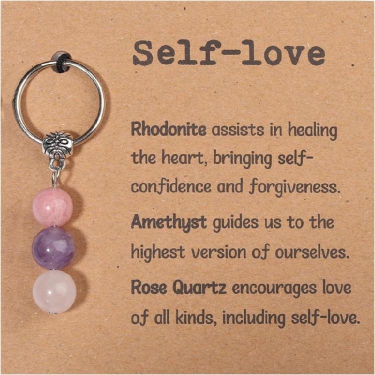 Natural Crystal Stone Keychain Green Chrysoprase Pink Moonstone Rose Quartz Beaded Healing Jewelry For Emotional Balance Gift