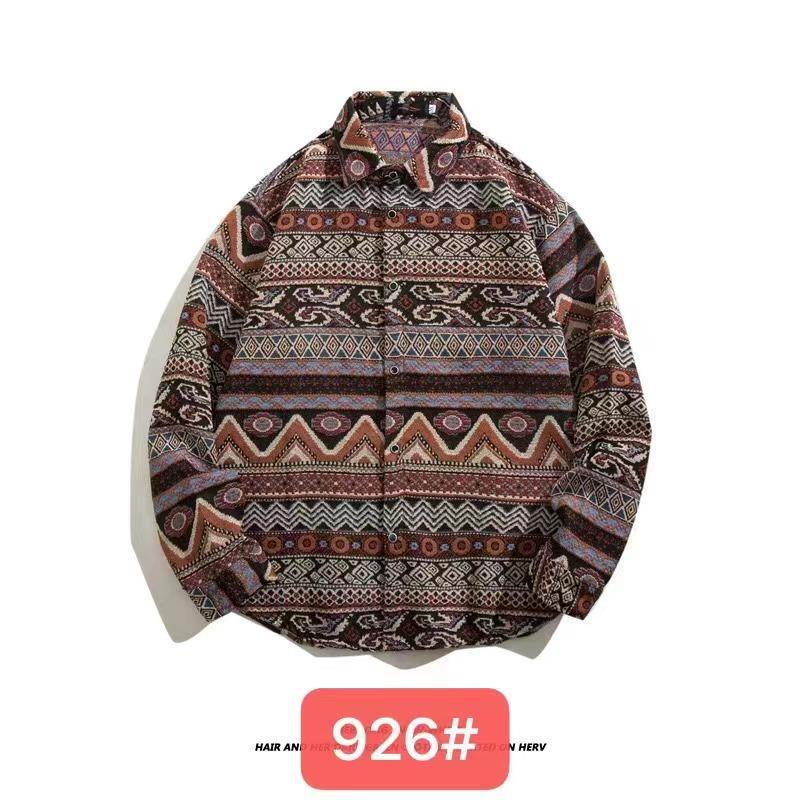 Cămașă bărbătească cu mânecă lungă, stil retro cubanez vintage - stil etnic japonez pentru toamnă și iarnă