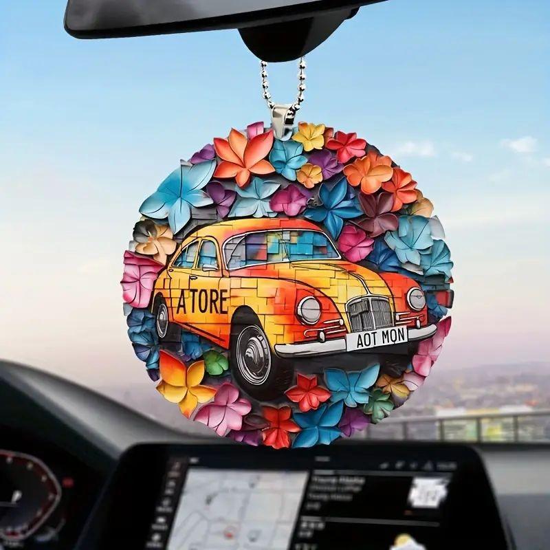 Acrylic Vibrant Car Decorative Pendant Charming Floral Design For Vehicles Stylish