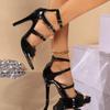 Fashion Women Summer Sandals 2024 High Heels Sandals Glossy Ankle Strap Sexy Stiletto Heels Peep Toe Pretty Party Shoes Plus Big Size 43