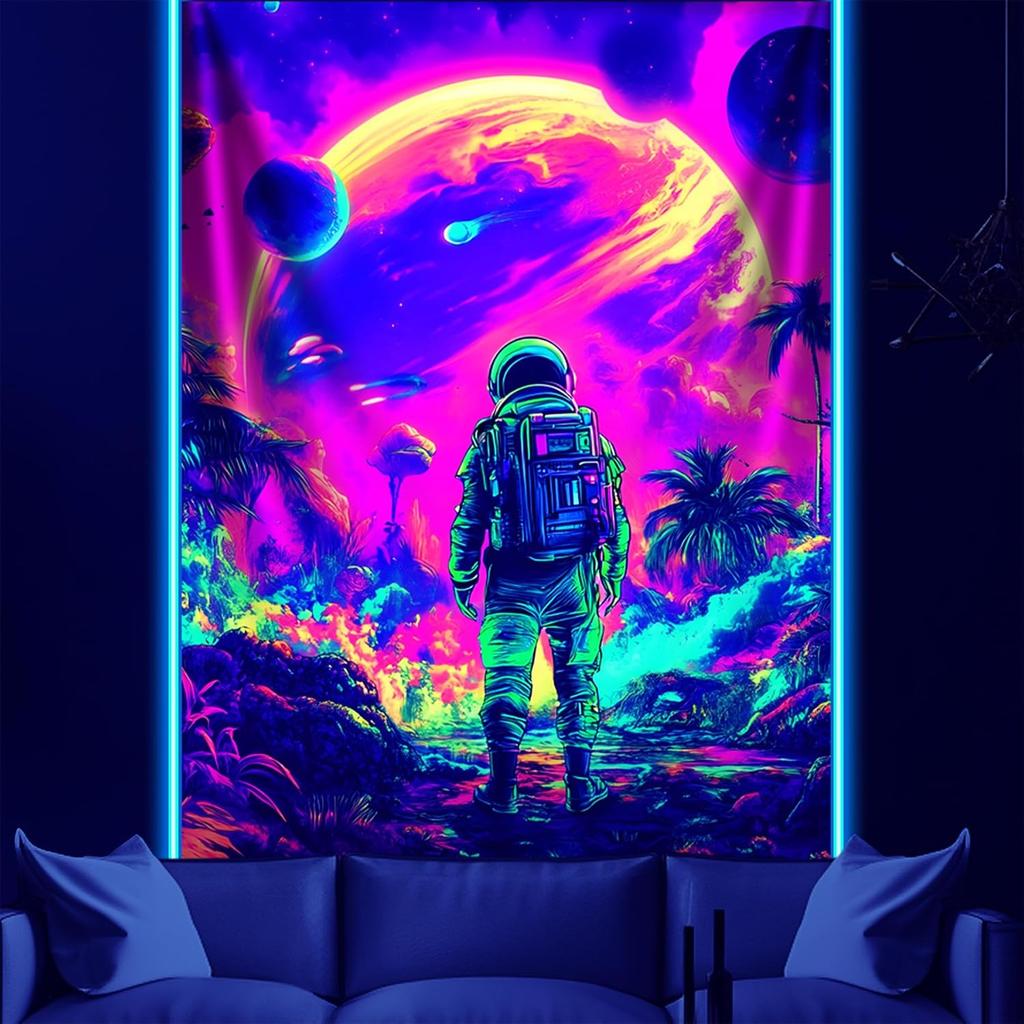 NYZE Astronaut Space Tapestry for Bedroom, Glow In the Dark Room Decor Wall Tapestries, Cool Galaxy Planet Wall Hanging, Wall Ha