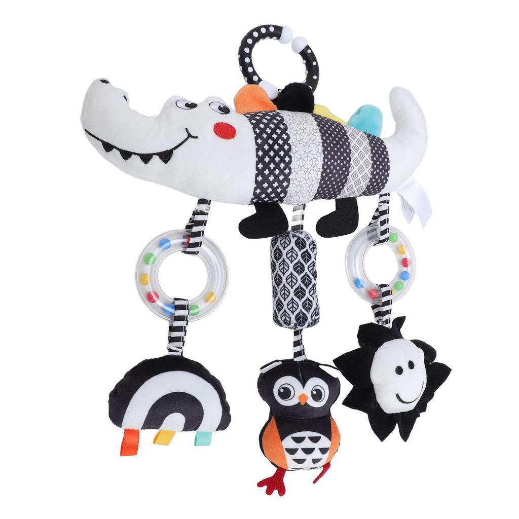 Jucărie Agățată Cărucior Bebeluș Alb Negru Carillon de Vânt Detașabil Animal Drăguț Jucărie Agățată Zornăitoare Umplută