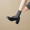 Treasure of the Town Store! Soft To Explode! Retro British JK Round Head Lock Thick Heel Loafers Deep High Heels Single Shoes
