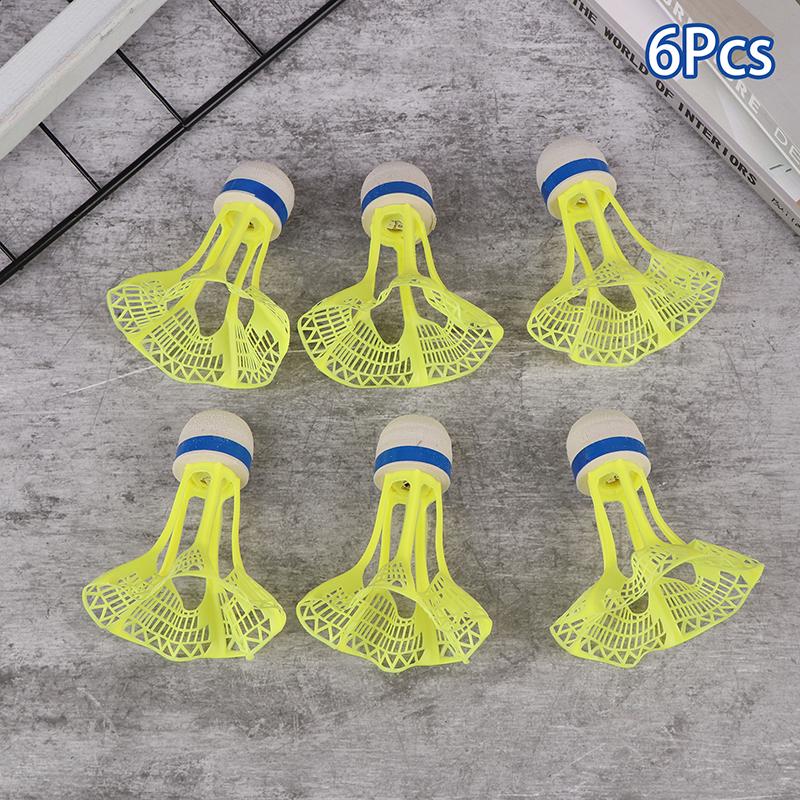 

6-Pcs Glow in The Dark Badminton Shuttlecocks - Windproof LED Night Training Balls Unbreakable Plastic Feathers Nylon Balls светло-серый