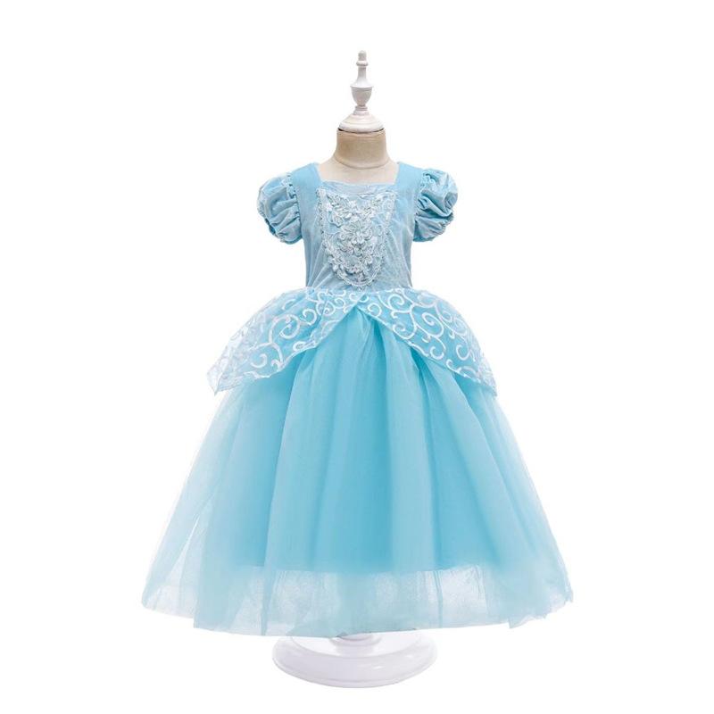 Girls Blue Snow White Dress Cosplay Costume Party Gown Princess Tutu Dress with Sleeves