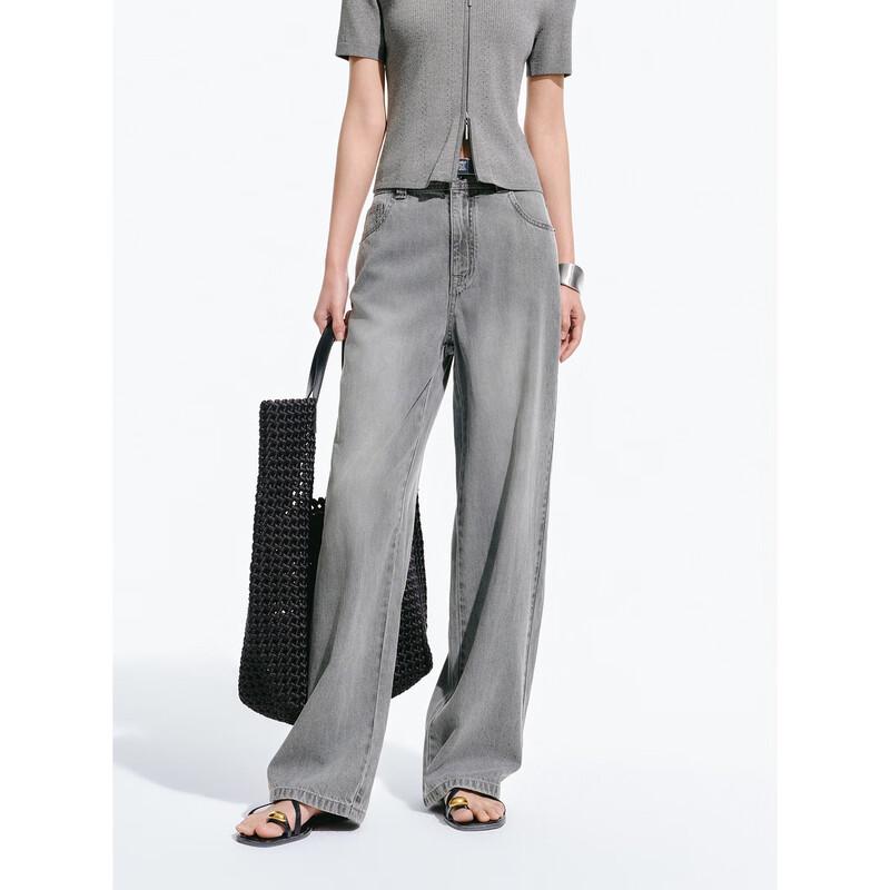 PEACEBIRD Women's High-Waist Wide-Leg Rhinestone Denim Jeans