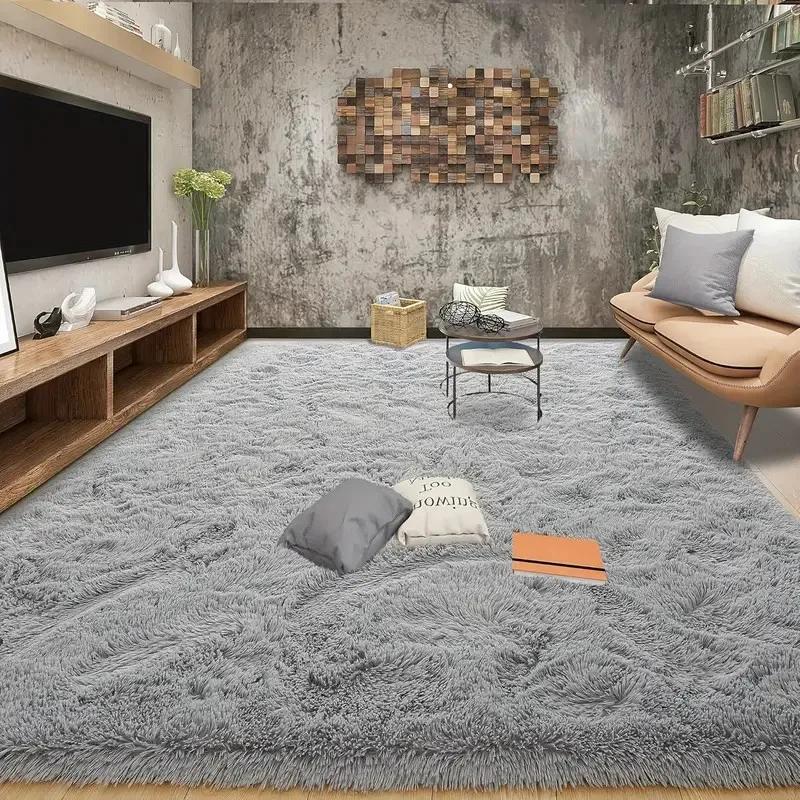Ultra Soft Fluffy Shag Area Rug, Solid Color Polyester Carpet, Non-Slip Rubber Backing, Machine Made, Stain Resistant, For Livin