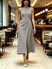 Women Round Neck Sleeveless Midi Dress Black and White Houndstooth Print Modern Elegant Casual Fashion Spring Summer Autumn Womens Clothing
