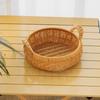Large Capacity Imitation Rattan Storage Basket Plastic Decorative Round Rattan Storage Tray Handmade with Handle