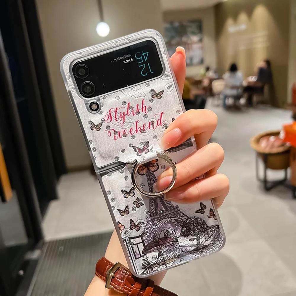

Чехол Funda для Samsung Galaxy Z Flip 6 5 4 3 Owl Butterfly Flash Drilling Shockproof Protetcion Чехол для мобильного телефона Samsung Z Flip 6