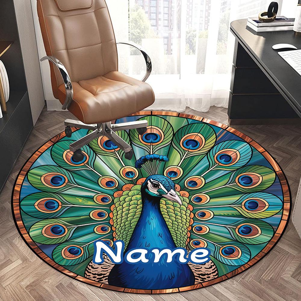 Jeweled Peacock Art Deco Frame With Personalized Name Office Carpet Nonslip Carpet Office Chair Mat Design For Home Bedroom Gift Living Roomt35