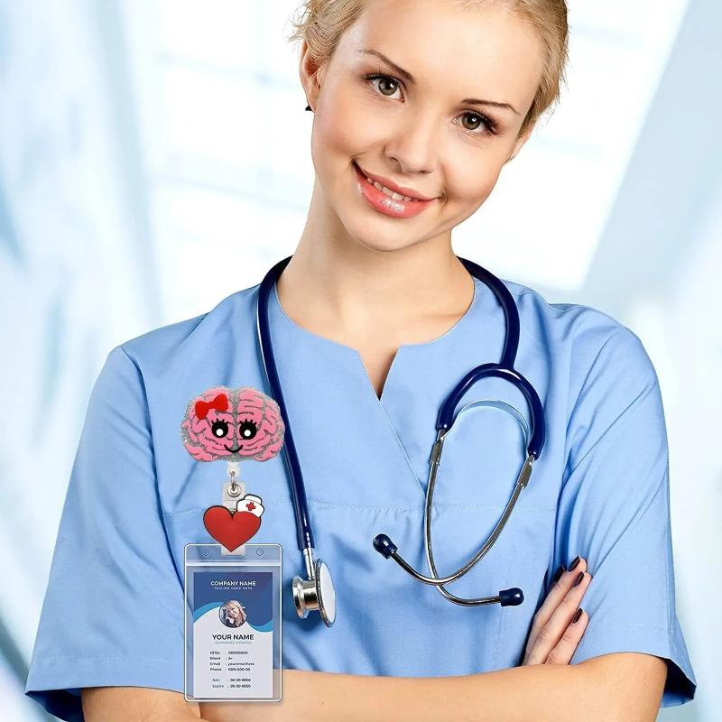 Unisex ID Name Cards Holders Retractable Badge Reel Cartoon Hospital Medical Icons Lovely Nurse Doctor Clip Brooches Keychains