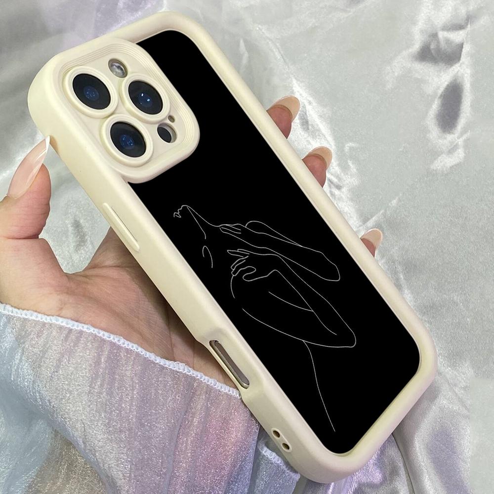 JT84 Black Line Art Drawings for iPhone 17 16 15 Pro Max Samsung S26 S25 S24 Ultra A17 A16 A07 A56 Xiaomi 15T Redmi Note14 Pro Soft 15c TPU Case