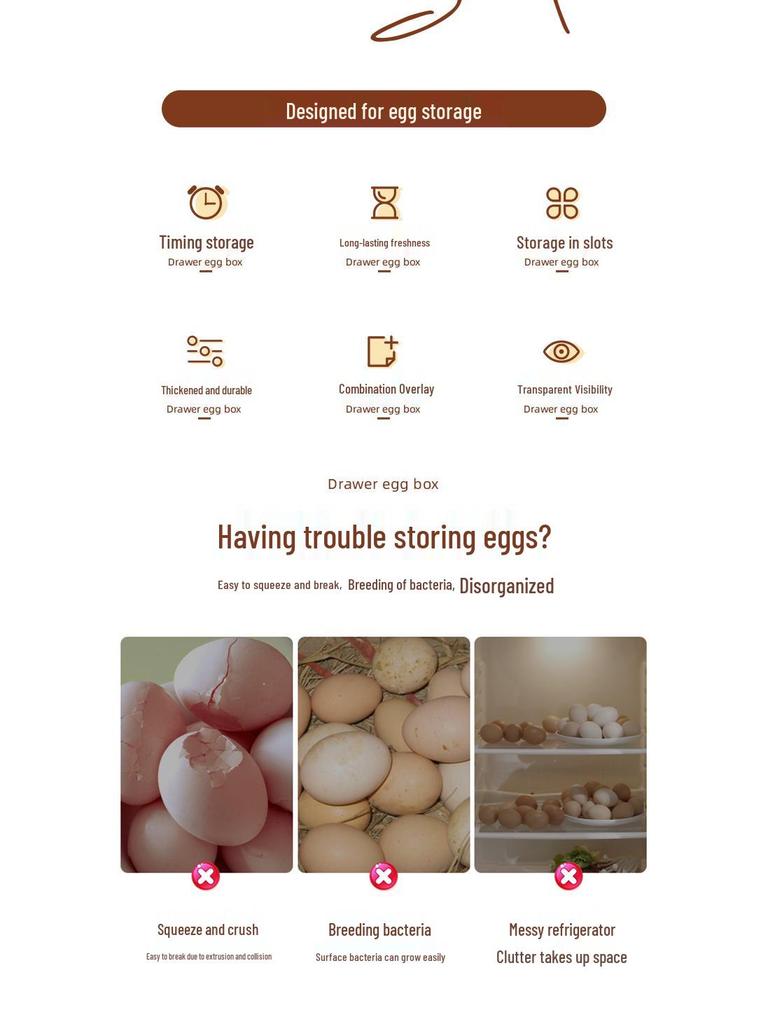 Double Layer Egg Freshness Storage Box with PET Timer - Refrigerator Drawer Style