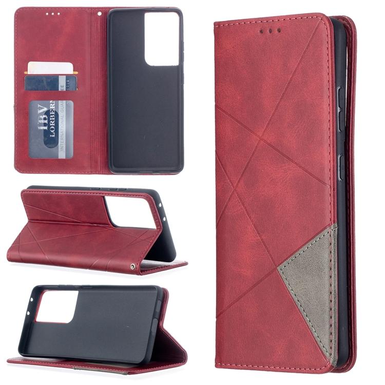 

For Samsung Galaxy S21 Ultra 5G Rhombus Texture Horizontal Flip Magnetic Leather Case with Holder & Card Slots(Blue) For Samsung Galaxy S21 Ultra 5G красный
