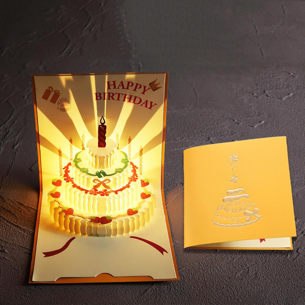 3D Pop Up Birthday Greeting Cards, Auto Play Music Warm LED Light Birthday Cake Card, Gifts For Mom Wife Sister Boy Girl Friends