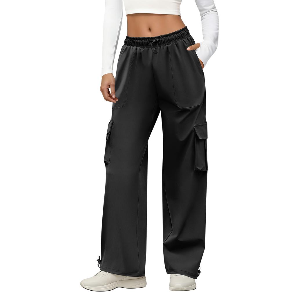 Women’s Loose Fit High Waist Cargo Pants with Multiple Pockets Elastic Waistband Drawstring Hem Casual Trousers for Daily Wear