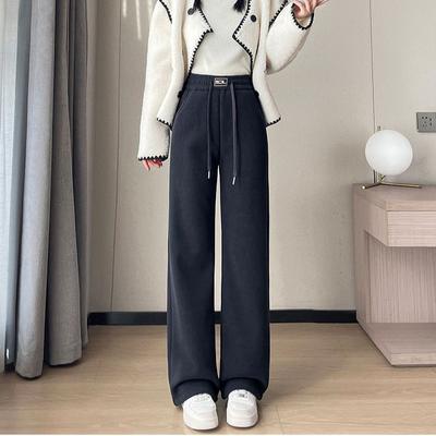 Pantalones de pierna ancha Pantalones de mujer de otoño e invierno Pantalones de algodón cálidos y gruesos con forro polar Pantalones rectos