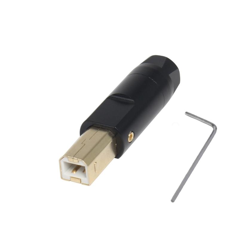 Aluminum Alloy Gold-Plated USB B-Type Plug Connector Housing 6mm Hole for Repairing Printer Data Cables