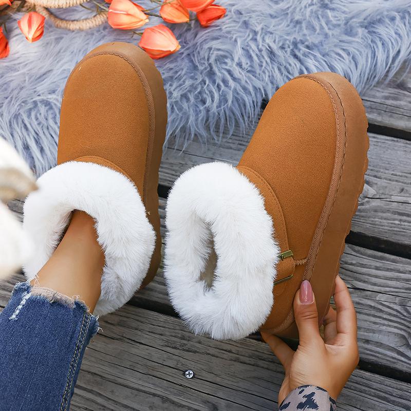 Fashion Fluffy Fur Platform Snow Boots Women 2025 Fashion Buckle Short Plush Ankle Boots Woman Comfortable Thick Sole Warm Winter Shoes