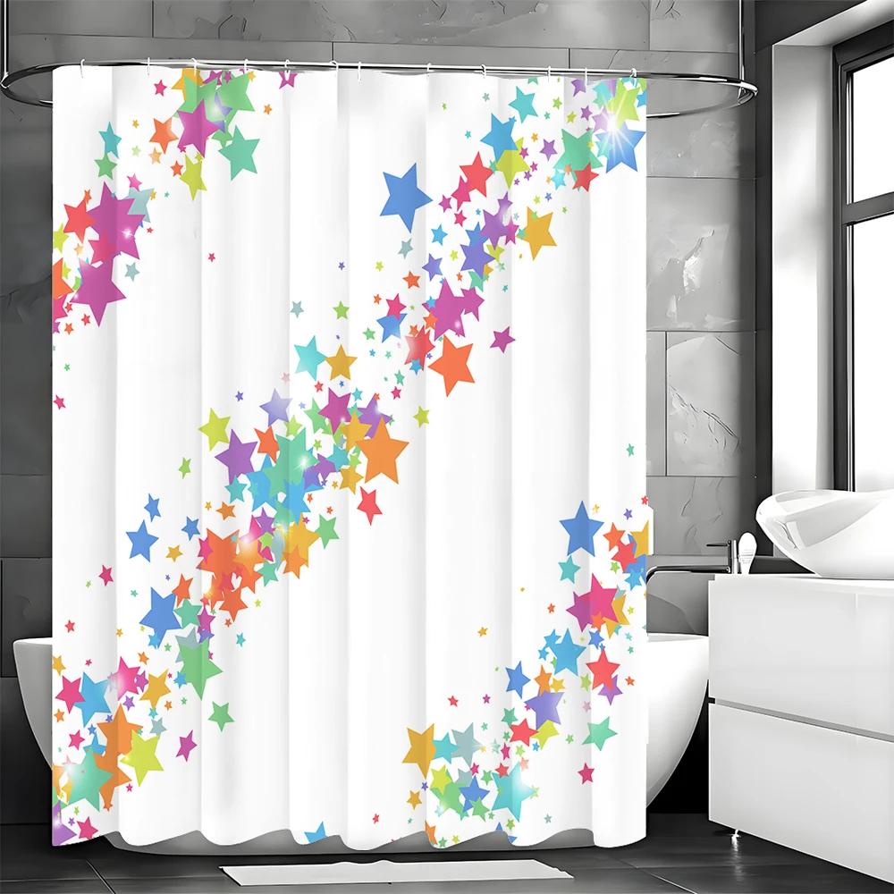 Colorful Stars Shower Curtain, Bathroom Decorative Shower Curtain, Waterproof Shower Curtain with Hooks