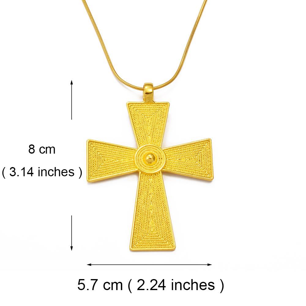 Anniyo 8CM Ethiopian Big Cross Pendant Necklaces Eritrean Traditional Ornaments Habesha African Arab Ethnic Jewelry #313306 50cm or 19.7 Inches