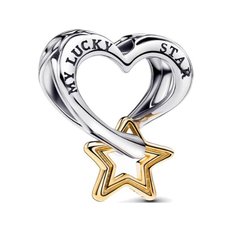 Pandora Hollow Heart Star Gold Plated Pendant Women jewelry Silver 763513C00 Box