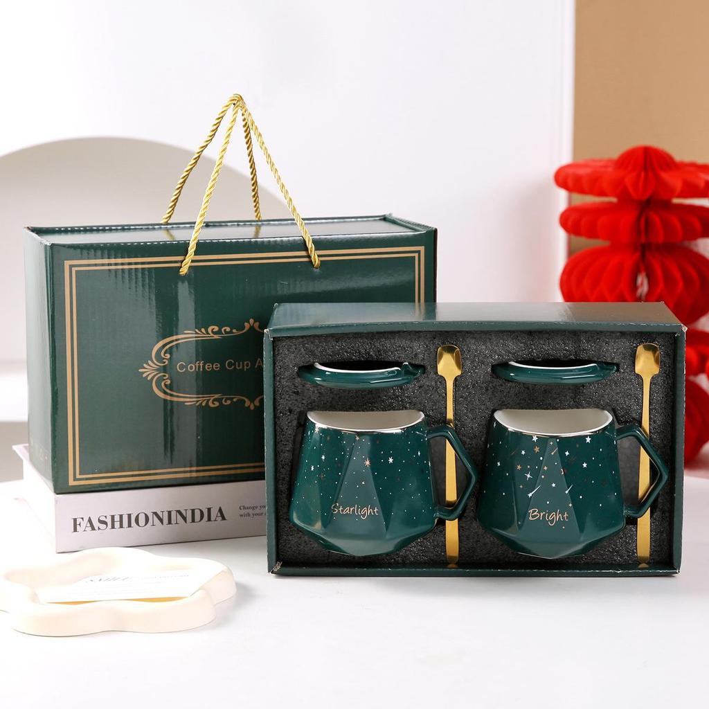 Souvenir Ceramic Couple Cup Set: Perfect for Weddings, Full Moons, Openings, or Business Gifts, with Custom Logo Printing Available.