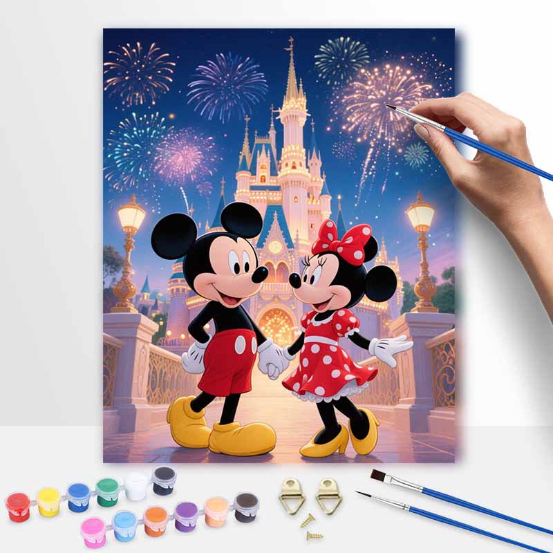 Disney Mickey Minnie Mouse castle fireworks oil painting by numbers art kit. handmade diy painting home decoration gifts 20x30cm