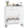 Narrow Shoe Cabinet, 2 Drop-Down Compartments, Lychee Leather Doors, Adjustable Shelves, White
