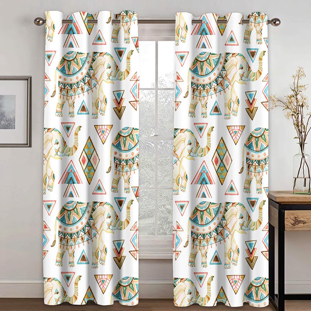 3D Bohemian Style Animal Elephant Curtains 2 Panels Moroccan Style Home Living Room Bedroom Balcony Window Decor Curtains