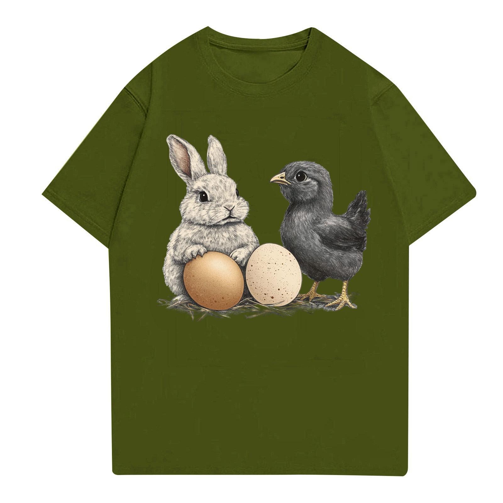 

Пасха - мужская повседневная мешковатая футболка с принтом кролика, круглый вырез, пуловер, топ с короткими рукавами L армия зеленый