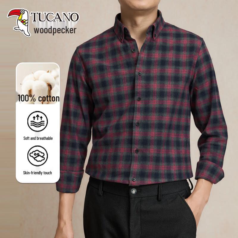TUCANO Men s Brushed Cotton Plaid Long-Sleeve Shirt 4XL